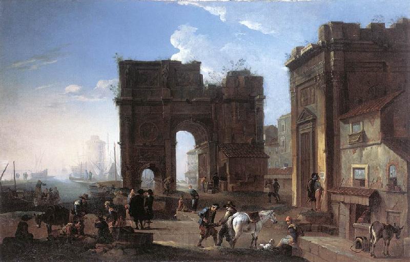 SALUCCI, Alessandro Harbour View with Triumphal Arch g Norge oil painting art